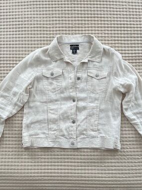 JNY Women's Linen Trucker Jacket XL Off White 100% Linen